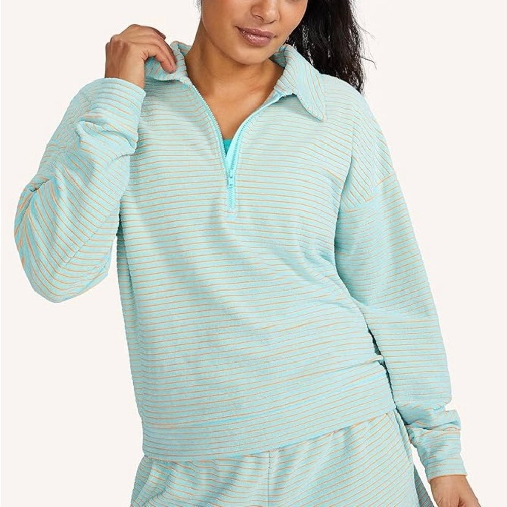 Peloton Aqua and Orange Striped Set (long sleeve top and shorts) - Large